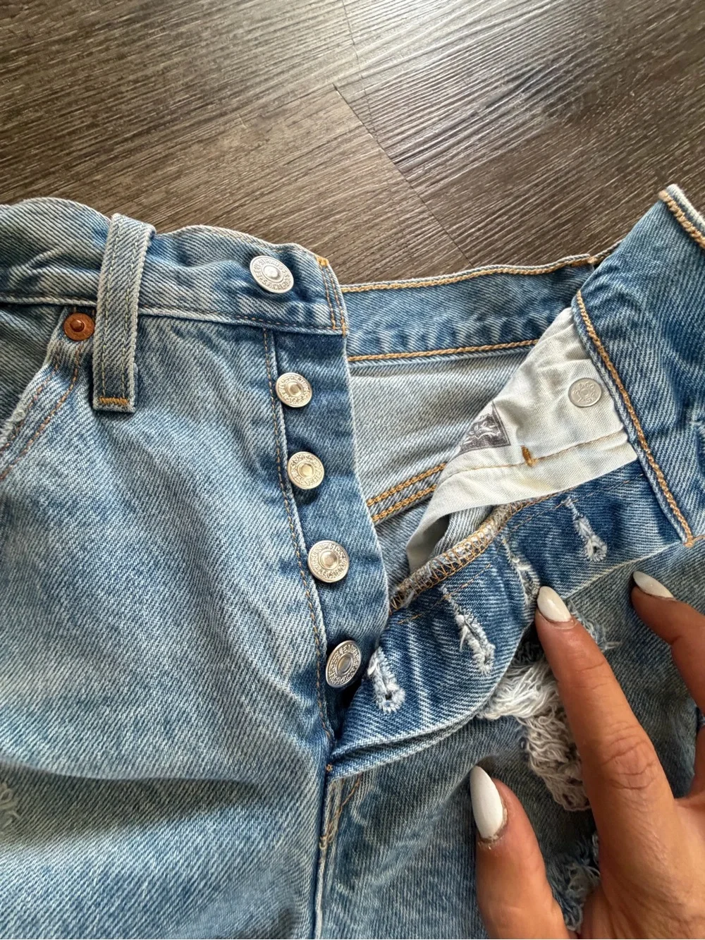 Levi's Distressed Light Blue Denim Jean Shorts